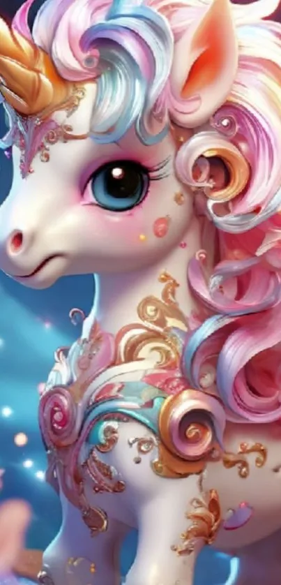 Colorful unicorn artwork with rainbow mane and fantasy elements.