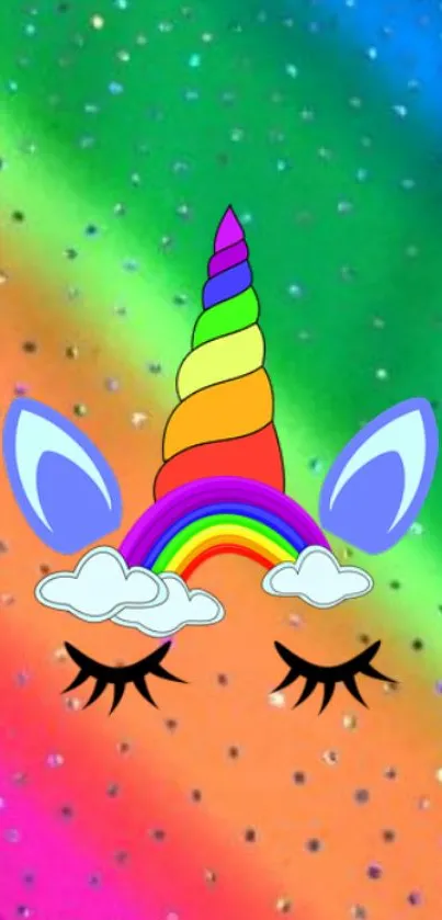 Colorful unicorn with rainbow horn wallpaper.