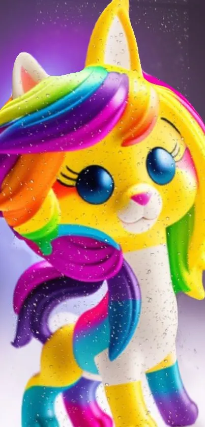 Cute unicorn with rainbow mane in vibrant colors on a magical mobile wallpaper.