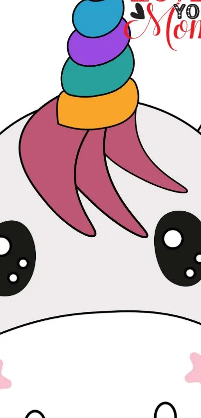 Cute unicorn wallpaper with colorful horn and playful design for phones.
