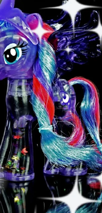 Vibrant unicorn wallpaper with purple, blue, and red hues on a dark background.