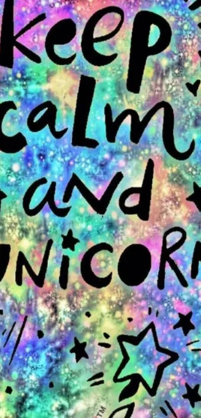 Colorful unicorn-themed wallpaper with motivational quote.