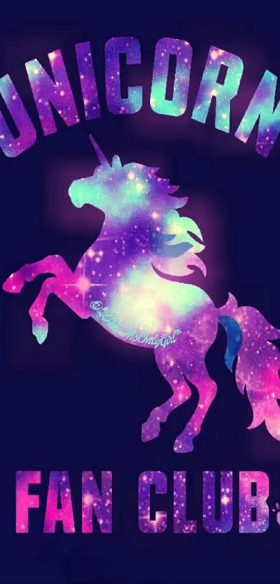 Vibrant unicorn fan club wallpaper with galaxy theme.