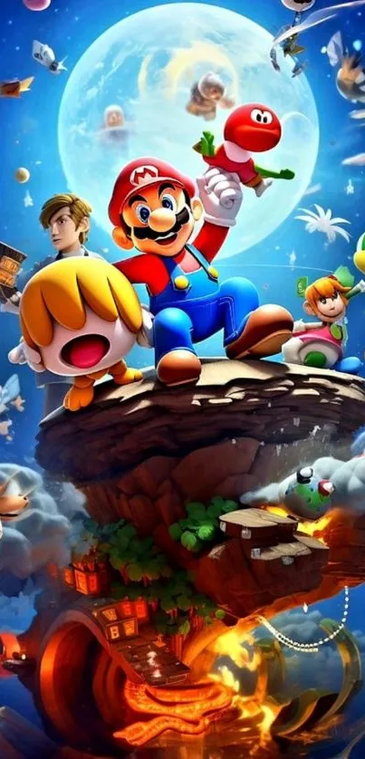 Vibrant video game wallpaper with iconic characters.