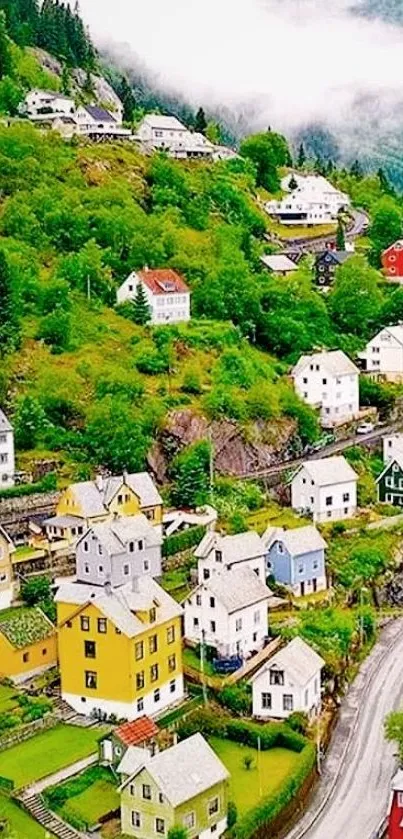 Colorful houses on a lush, green hillside.