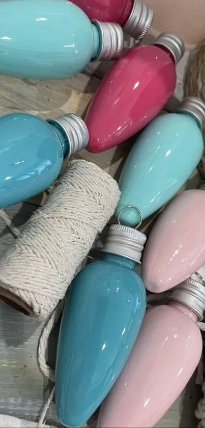 Assorted pastel vintage light bulbs on a textured surface.