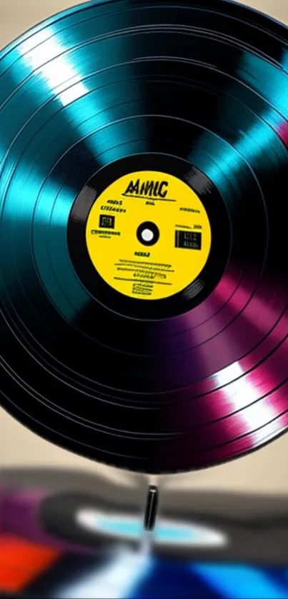 Colorful spinning vinyl record mobile wallpaper.