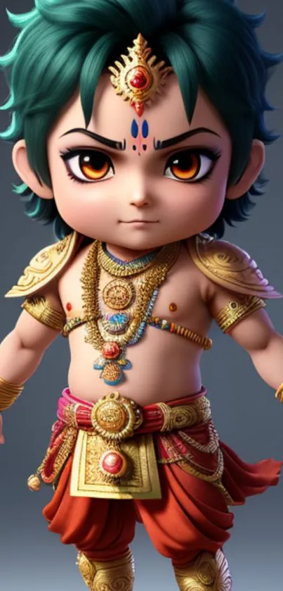 Vibrant digital art of a young warrior character, rich in colors and intricate details.