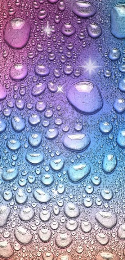 Vibrant multicolored wallpaper with water droplets on a gradient background.