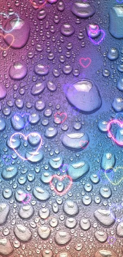 Colorful wallpaper with water droplets on a gradient background.