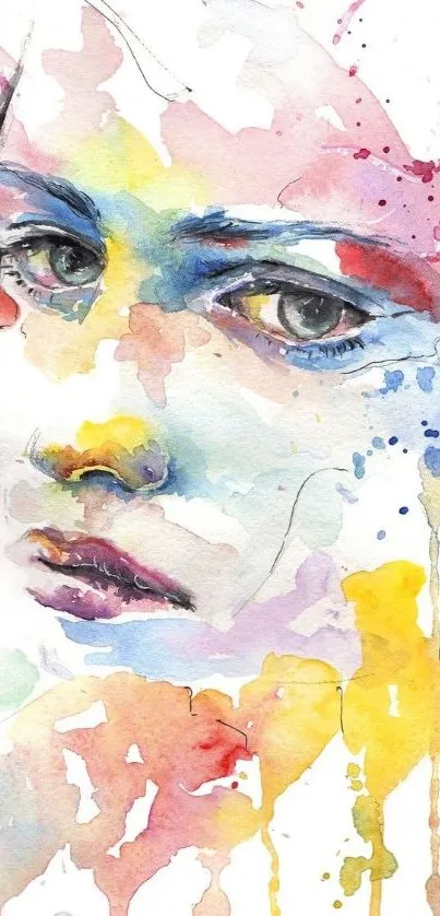 Colorful watercolor portrait with vibrant splashes.