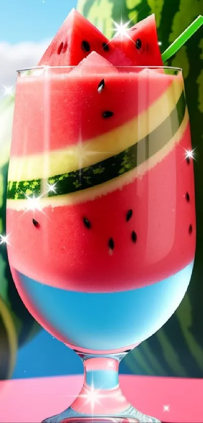 Vibrant watermelon drink in a glass art wallpaper.