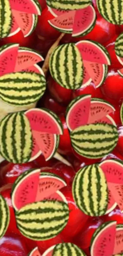 Vibrant watermelon design wallpaper with red and green hues.