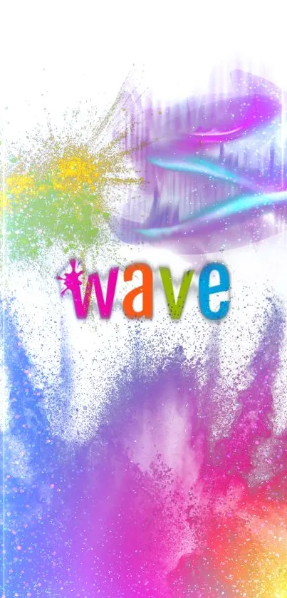 Colorful wave art with vibrant splashes on a white background.