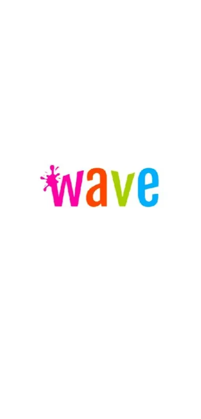 Colorful 'wave' text with a splash of rainbow colors on a white background.