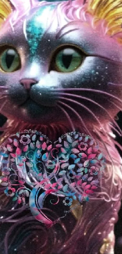 Vibrant fantasy cat artwork with colorful design.