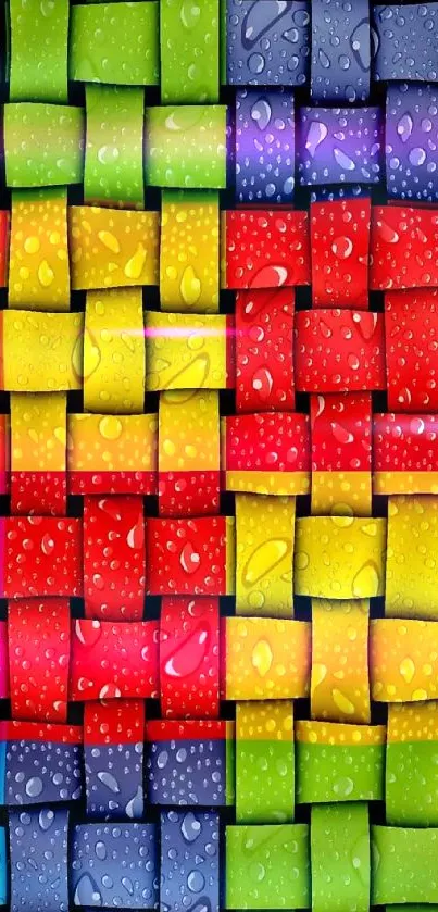 Vibrant woven squares in colorful pattern wallpaper for mobile.