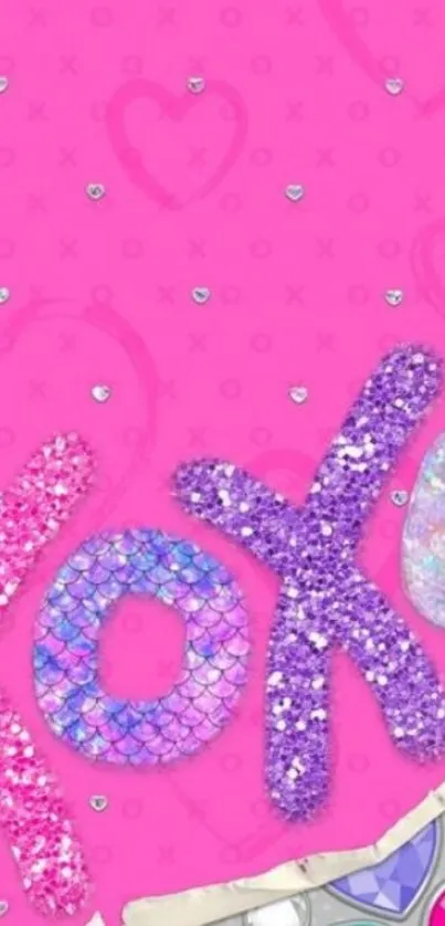 Playful pink XO design with sparkly gems and vibrant colors.