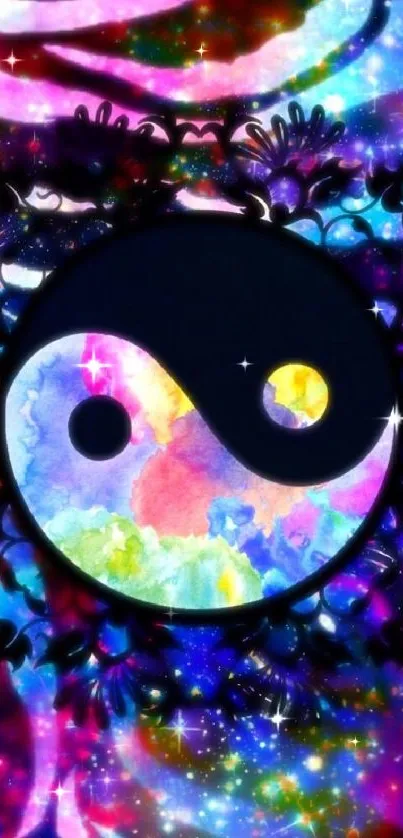 Colorful Yin Yang symbol with abstract background.