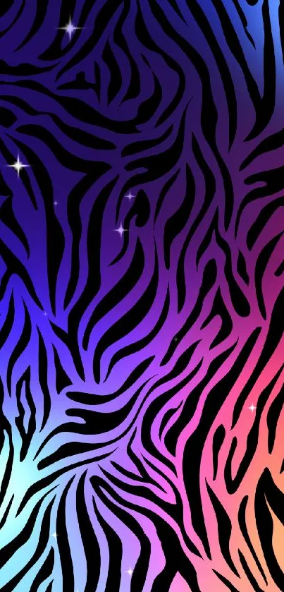 Vibrant zebra-patterned wallpaper with colorful gradient background.