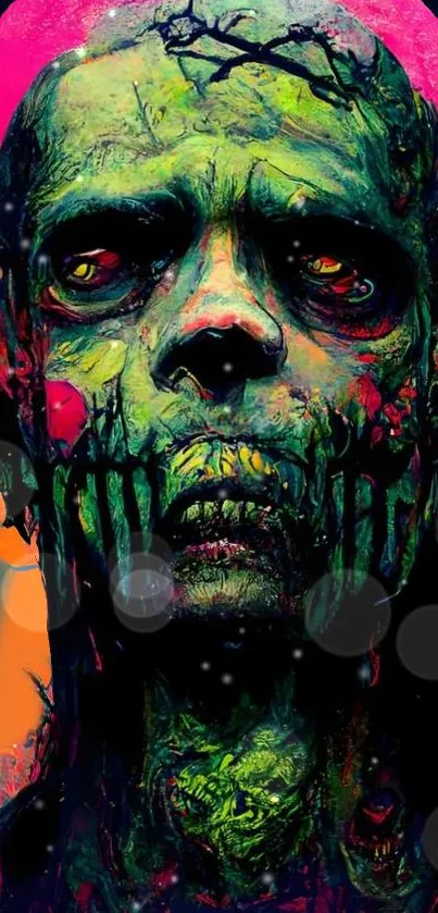 Vibrant neon zombie art with intense colors and eerie visual style.