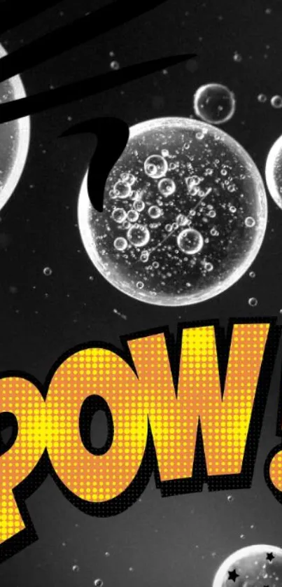 Comic-style wallpaper with 'POW!' and bubbles on a grey background.