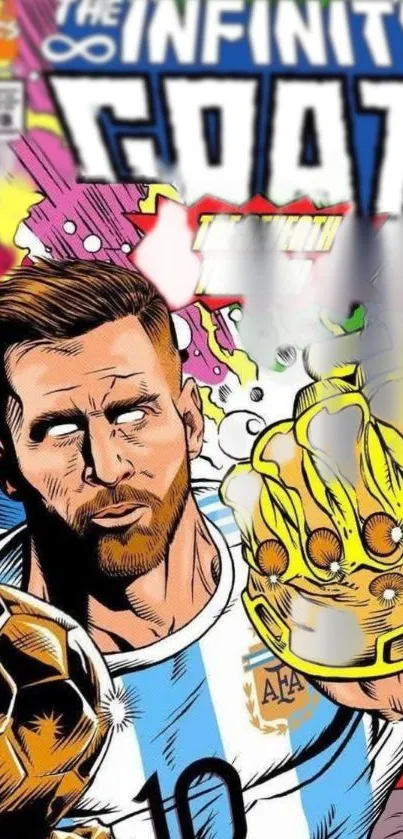 Comic style art of a football legend with a golden glove.