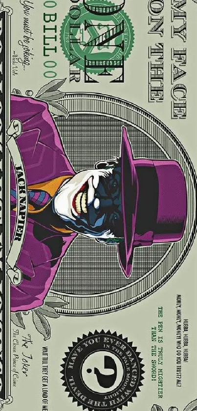 Cartoon villain on dollar bill wallpaper.