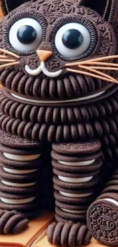 Creative Oreo cookie cat sculpture as mobile wallpaper.