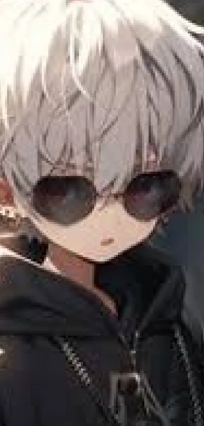 Anime boy with sunglasses and gray hair.