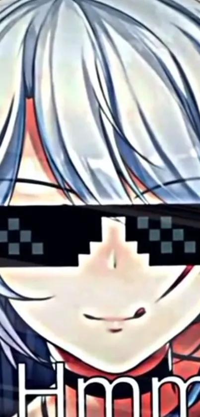 Anime character with silver hair and sunglasses in a colorful style.