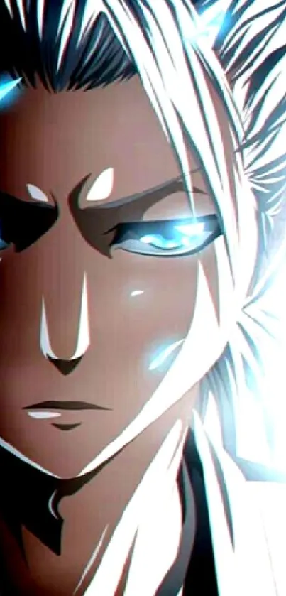 Anime character with blue glowing eyes.