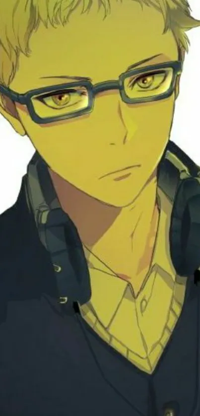 Anime character with yellow tones and headphones, stylish design.