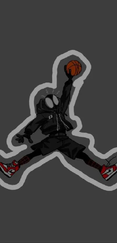 Spider-Man basketball silhouette on dark gray background.