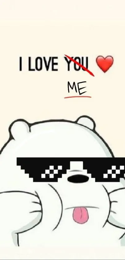 Funny bear wallpaper with love and sunglasses meme.