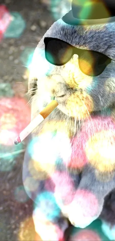 Stylish bunny with sunglasses and cigarette in colorful, vibrant design.