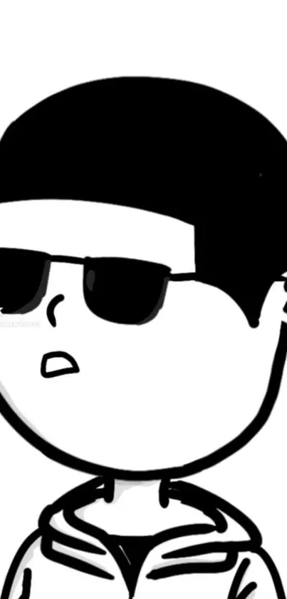 Black and white cartoon character wearing sunglasses illustration.