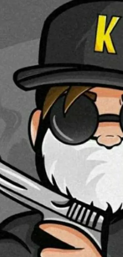 Cool cartoon character with sunglasses and pistol.