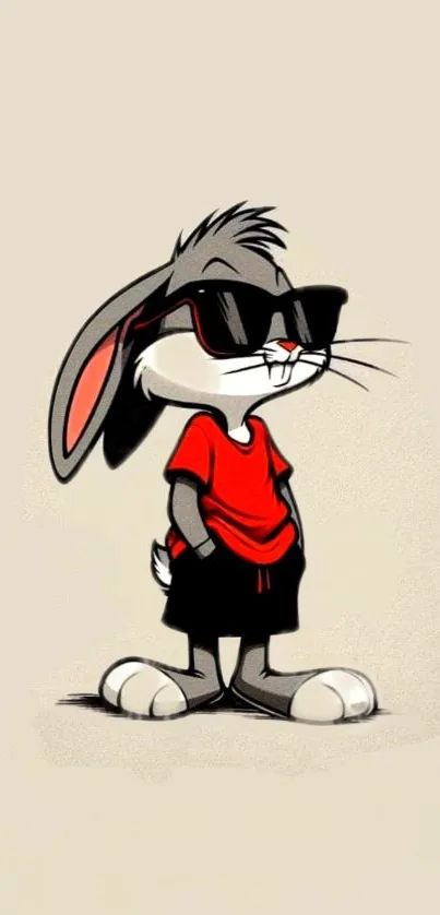 Cartoon rabbit wearing sunglasses and a red shirt wallpaper.