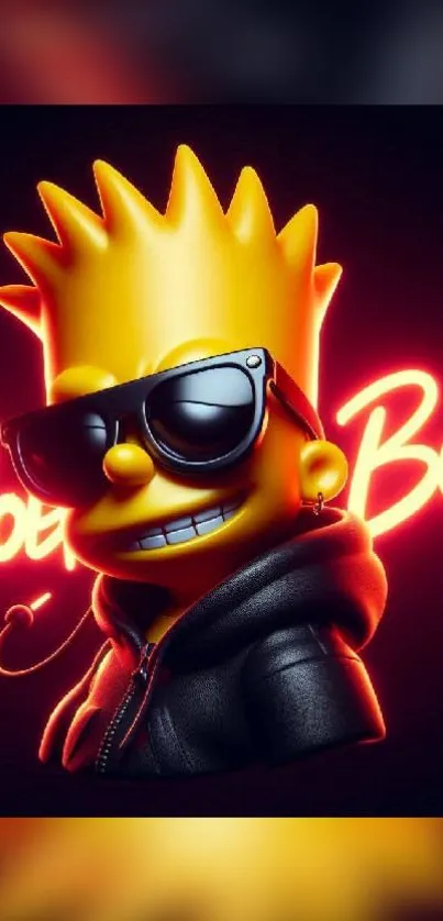 Cartoon character in sunglasses with a vibrant neon background.