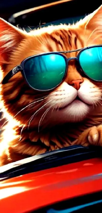 Cool cat wearing sunglasses in a car.