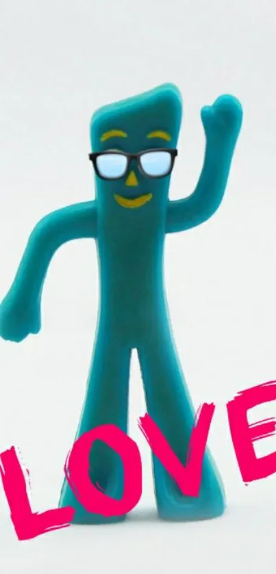 Teal cartoon character with 'LOVE' text.