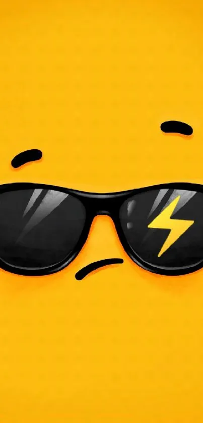 Yellow emoji with sunglasses and lightning reflection on a mobile wallpaper.