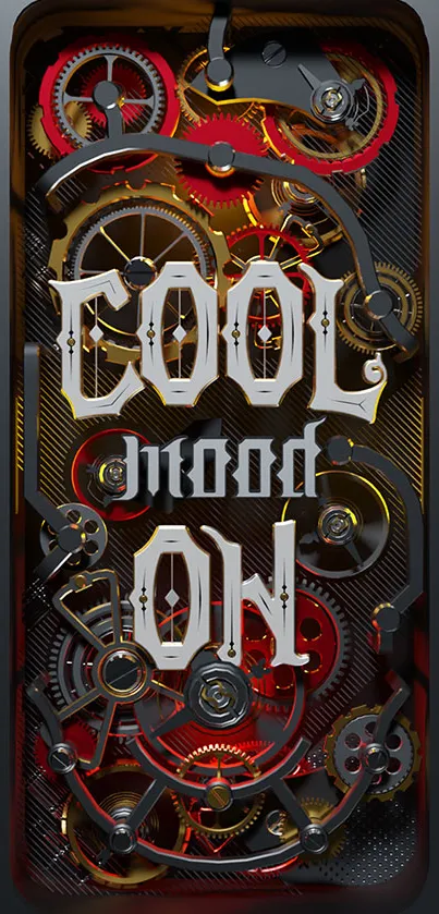 Cool gear-themed wallpaper with bold typography and intricate designs.