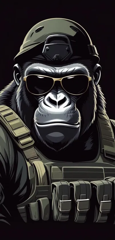 Stylized gorilla in tactical gear wallpaper for mobile.