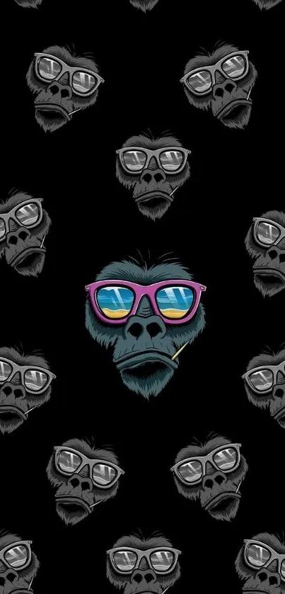 Cool gorilla with sunglasses wallpaper, black background.