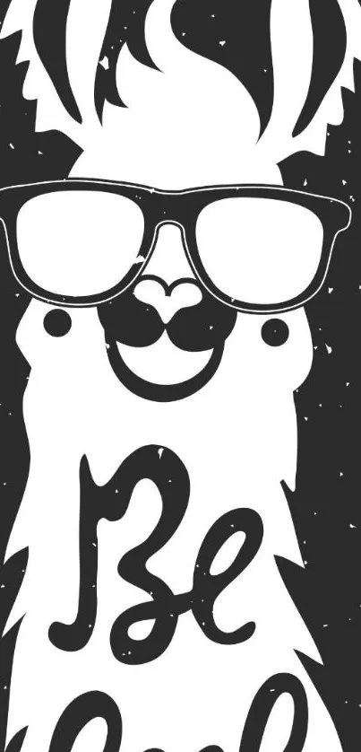 Black and white cool llama with sunglasses and 'Be Cool' text.