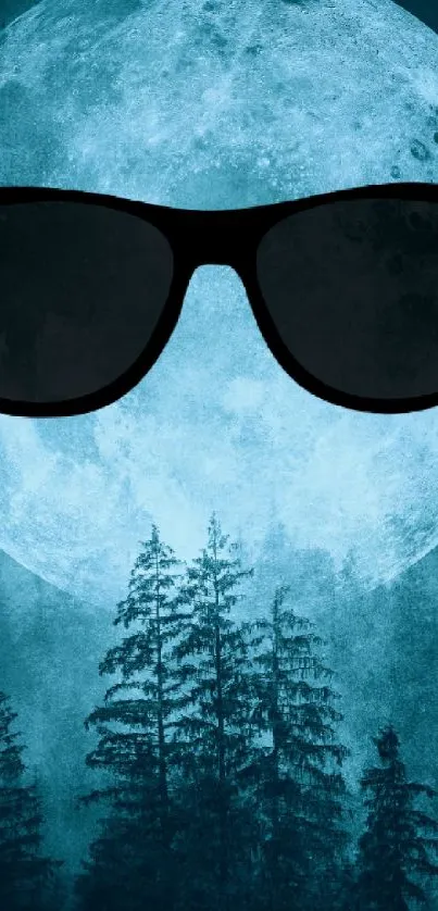 Moonlit forest wallpaper with cool sunglasses design.