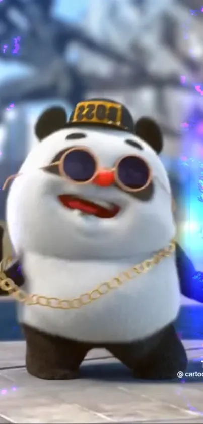 Animated panda wearing sunglasses and a chain.