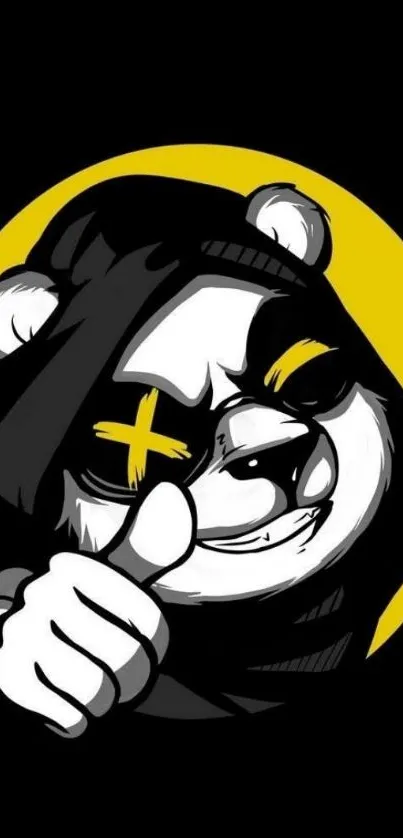 Panda illustration with black and yellow colors.